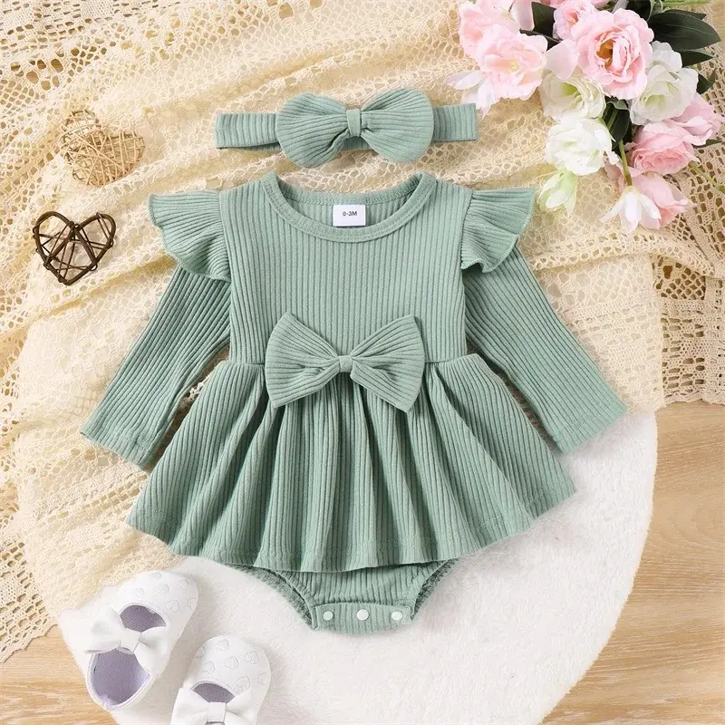 Clothes for Babies Long Sleeve Sunken Stripe Small Skirt