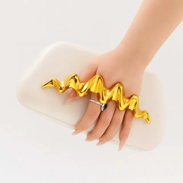 Irregular Shaped PU Wrist Bag Fashionable Handbag For Weddings And Evening Parties Beige - Shop at LoveMi