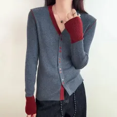 Women's Long-sleeved Bottoming Shirt Autumn Commuter Age-reducing Cardigan Top - Gray - View 1