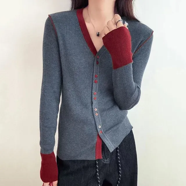 Women's Long sleeved Bottoming Shirt Autumn Commuter Age reducing Cardigan Top Gray - Shop at LoveMi