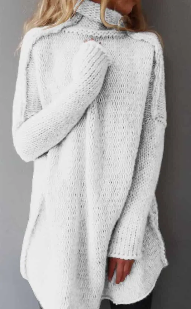 Heaps Collar Three-needle Craft Long-sleeved Sweater - White