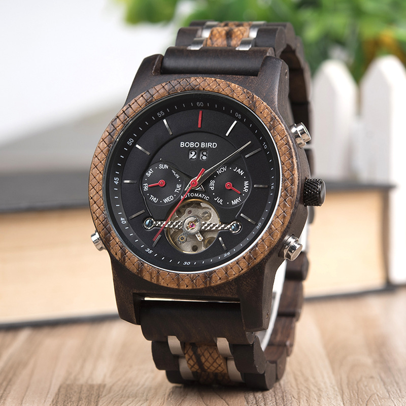 Business Flywheel Mechanical Multi-function Wooden Watch 6