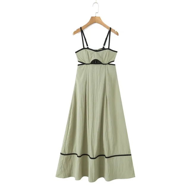 V neck Strap Stitching Casual Dress Matcha - Shop at LoveMi