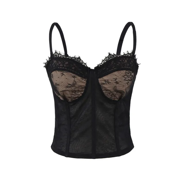 Women's Full Lace Cup Spaghetti Strap Bra Black - Shop at LoveMi