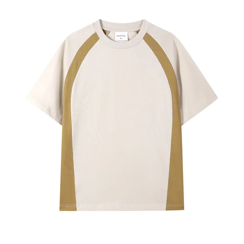 Combed Cotton Double Yarn Drop Shoulder Short Sleeve Matching Couple T-shirt - Camel