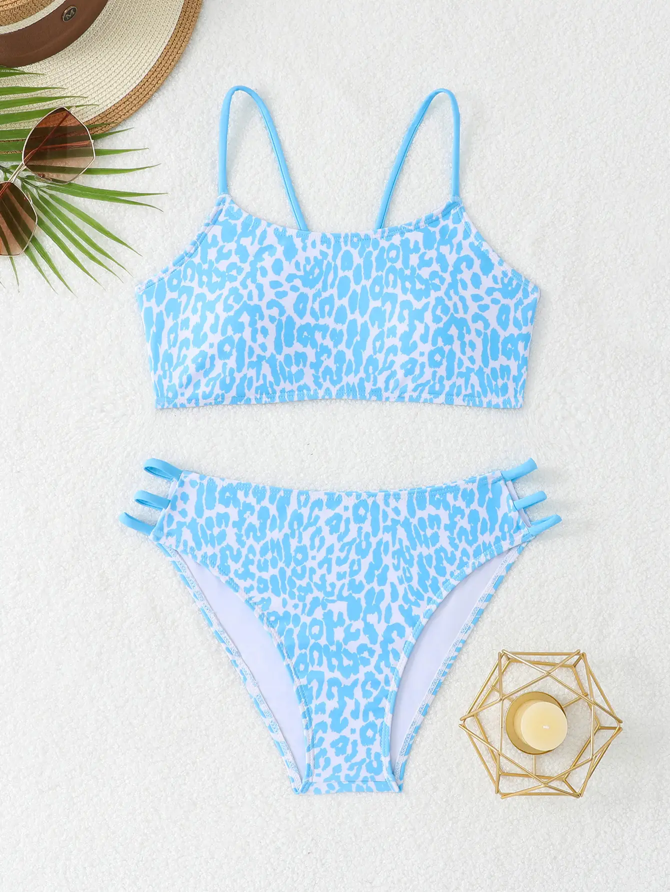 Sexy Leopard Print Split Two-piece Suit Multi-rope Bikini Swimsuit