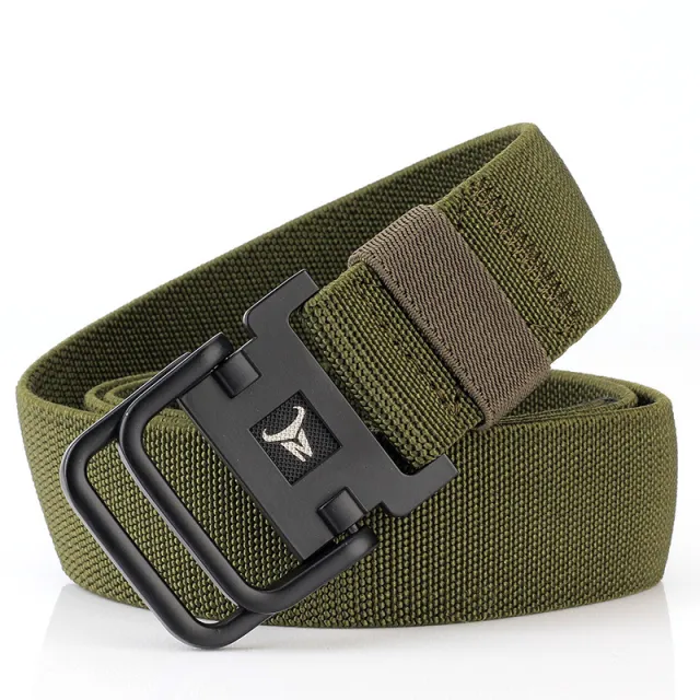 Double Ring Buckle Nylon Elastic Band Durable Canvas Belt Army Green - Shop at LoveMi