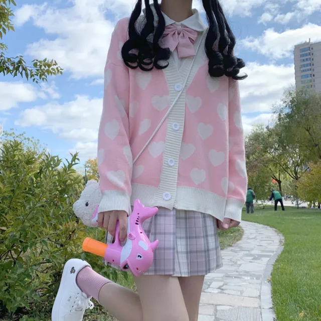 Women's Knitted Sweater Student Coat Pink - Shop at LoveMi