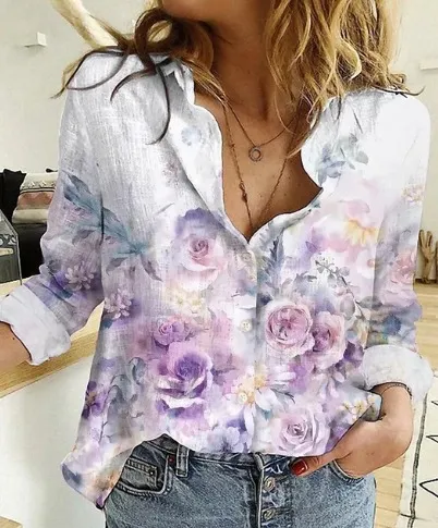 Women's Printed Casual Long Sleeve Shirt Style 25 - Shop at LoveMi