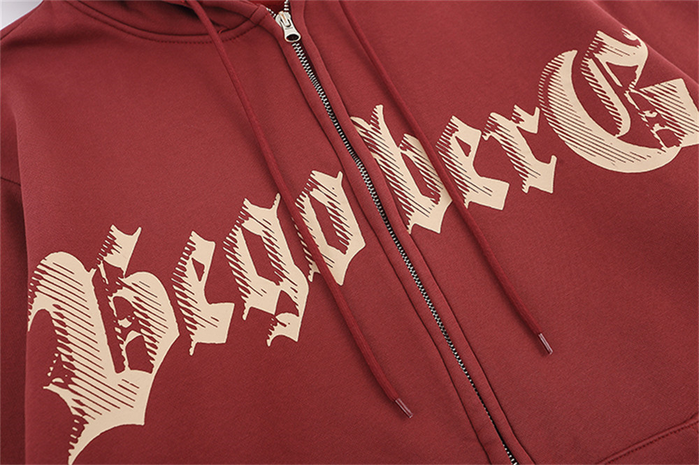 Creative Letters Printing Plus Velvet Hooded Cardigan Sweaters Menswear Loose Zipped Sports Coat