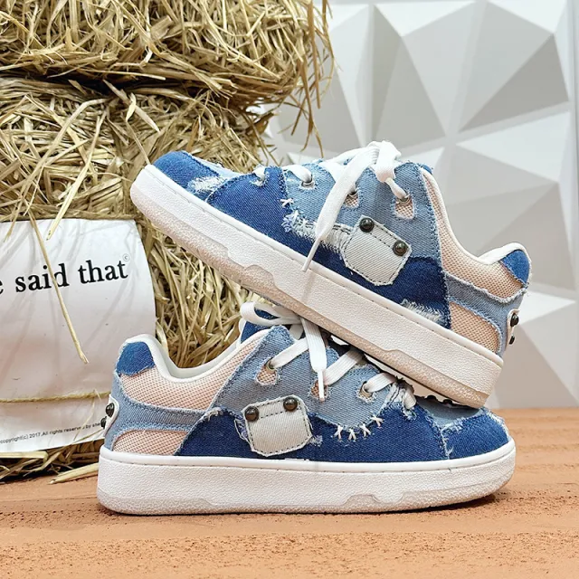 Denim Canvas Cold Glue Bread Shoes Blue - Shop at LoveMi