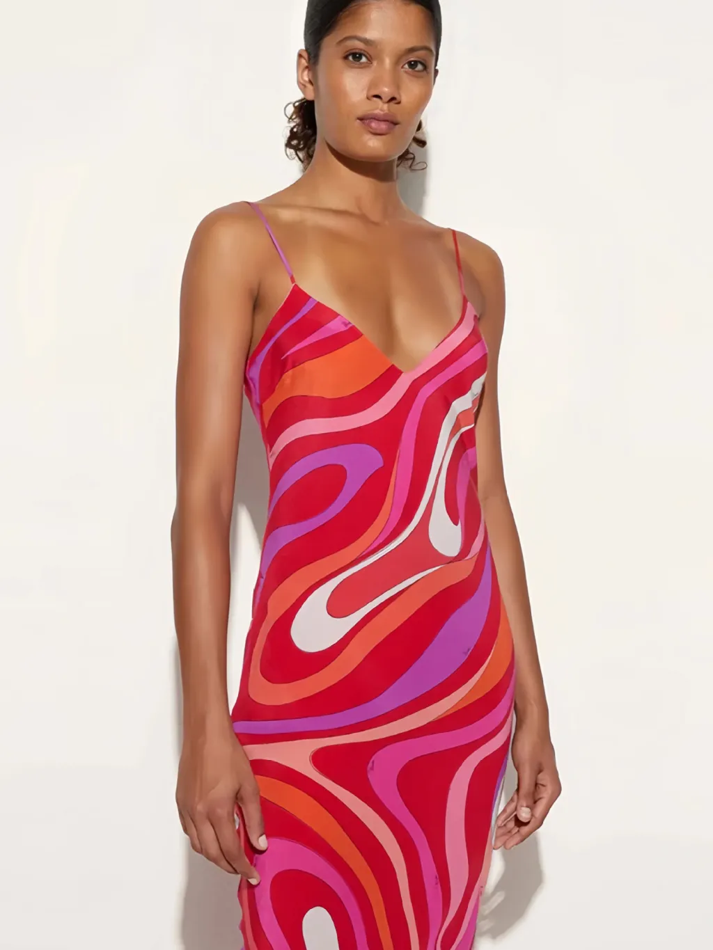 Resort Maxi Dress With Bold Contrasting Artistic Print - Red