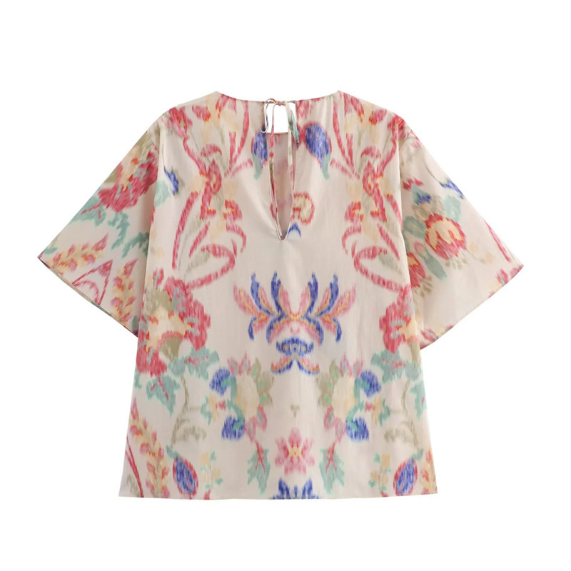 Printed Pullover Short Sleeve Trousers Suit