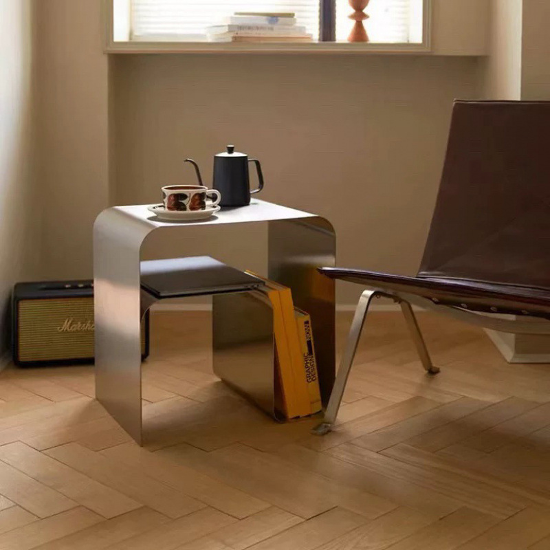 One-piece Minimalist Stainless Steel Bedside Table