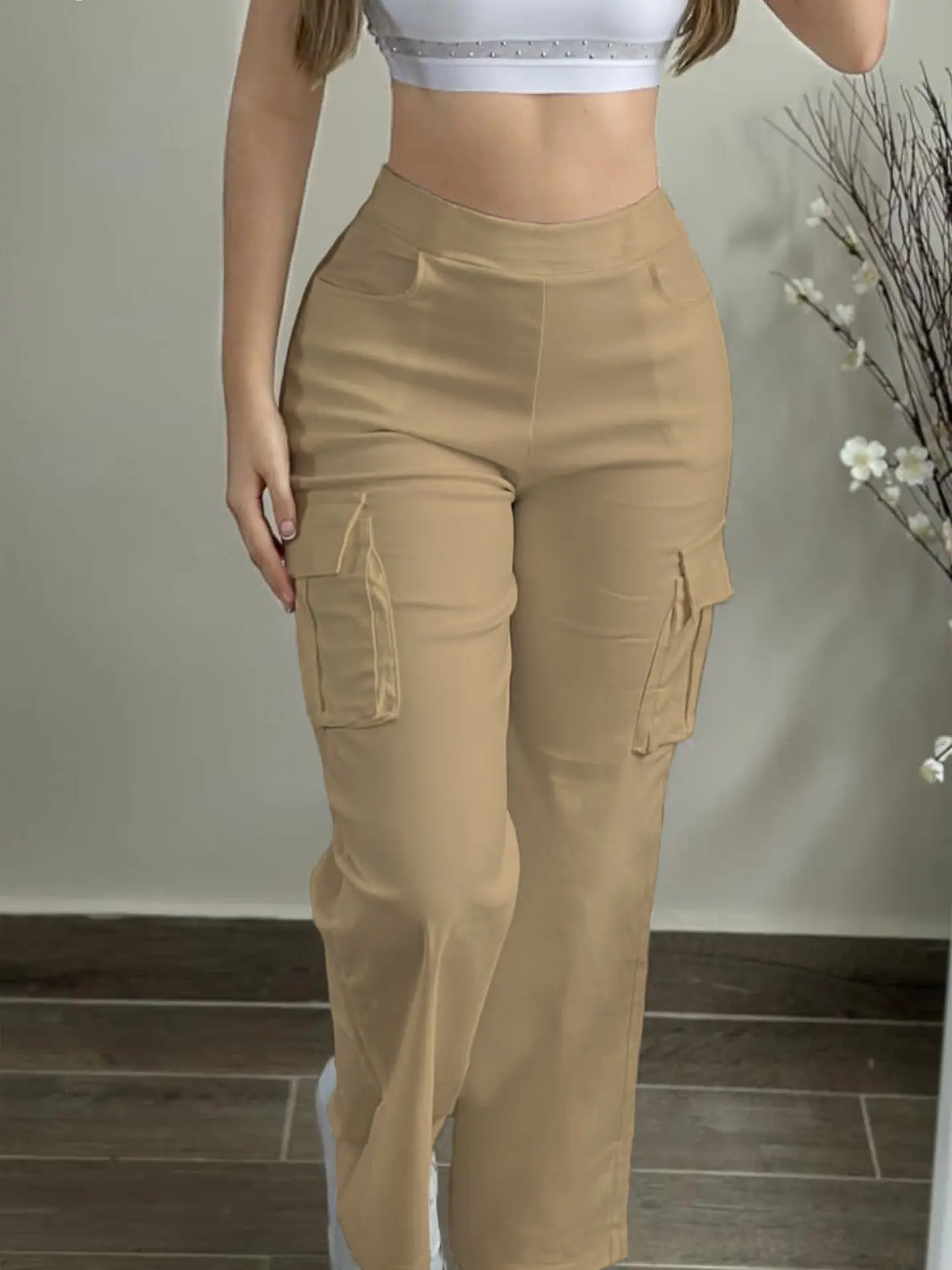 Womens Casual Minimalist Solid-color Versatile Pants