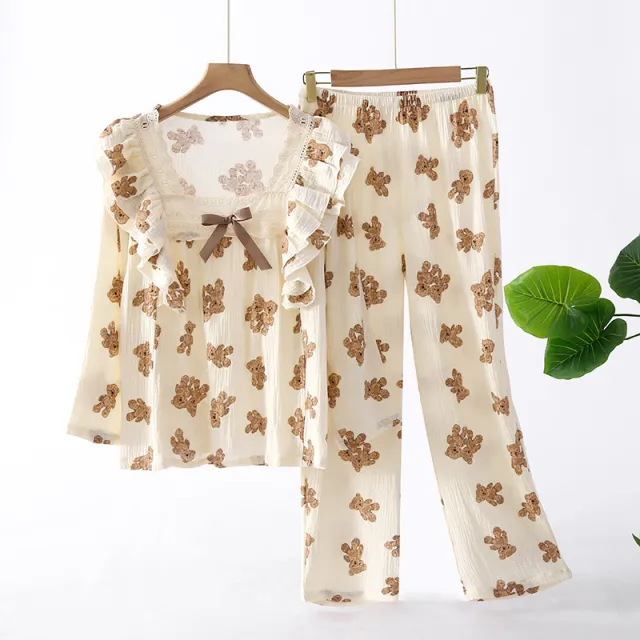 Bowknot Bear Suit Summer Home Short sleeved Trousers Pajamas Bear Bow Tie - Shop at LoveMi