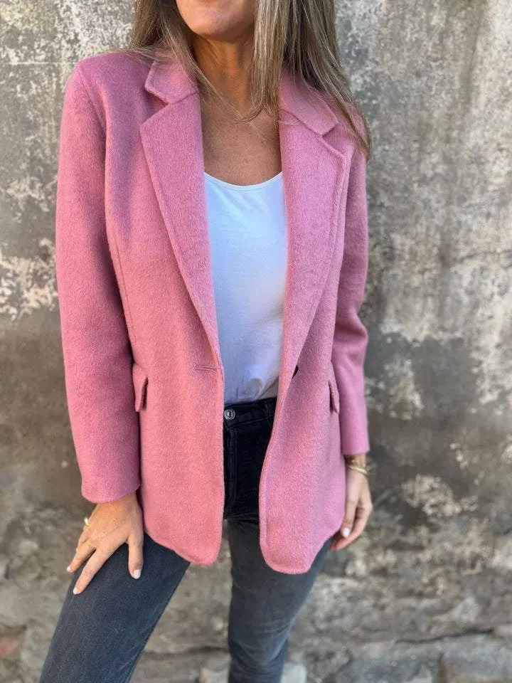 Ins Button Lapel Short Blazer Winter Fashion Commuter Jacket Outwear Women's Clothing - Pink