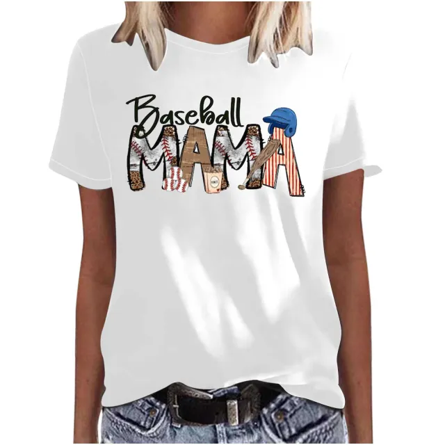 Mother's Day Baseball Women's Various Styles Loose fitting Pullover Round neck Short sleeved T shirt 47452 L - Shop at LoveMi