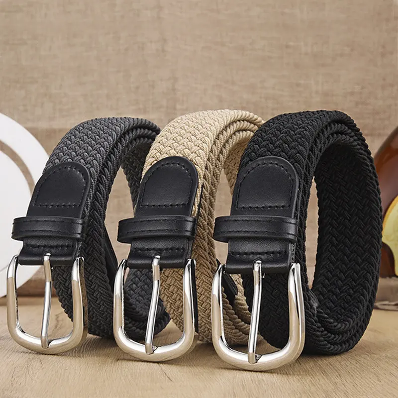 New Men's and Women's Woven Belt Elastic Stretch Punch-free
