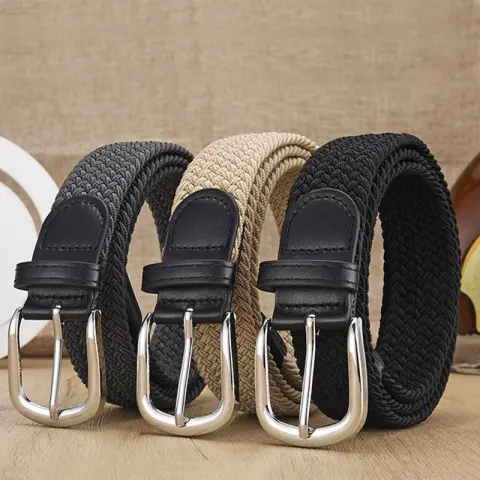 New Men's and Women's Woven Belt Elastic Stretch Punch-free