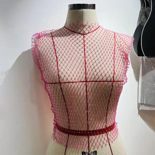 Women's Fashionable Simple Pure Color Mesh Top Round Neck And Pink - Shop at LoveMi