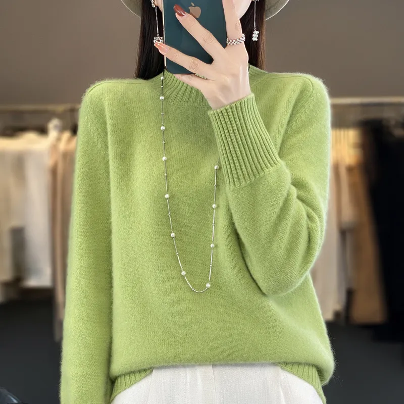 Women's Half Turtleneck Keep Warm Pure Colour Cashmere - Fruit Green