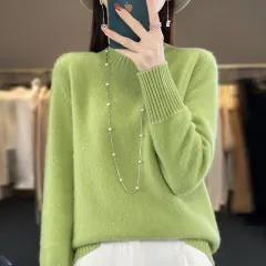 Women's Half Turtleneck Keep Warm Pure Colour Cashmere - Fruit Green - View 1