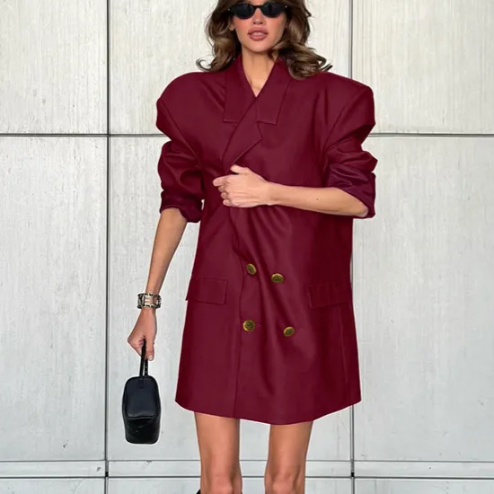 Burgundy Loose Mid length Suit Jacket Burgundy - Shop at LoveMi