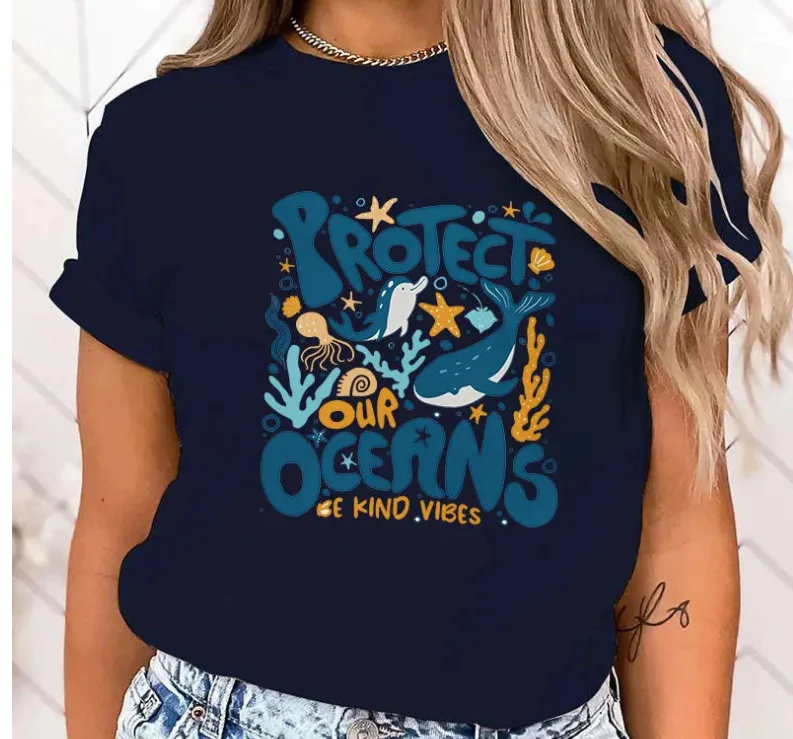 Premium T-shirtHot Protect The Ocean Printed T-Shirts - Navy Blue