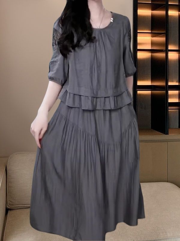A-Line Three-Quarter Sleeve Midi Dress