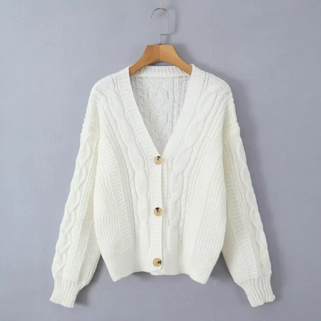 Autumn Fashion New Soft Glutinous Button Long sleeve Cardigan Sweater White - Shop at LoveMi