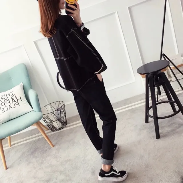 Women's Korean style Sweater Cardigan Autumn Winter Coat Black - Shop at LoveMi