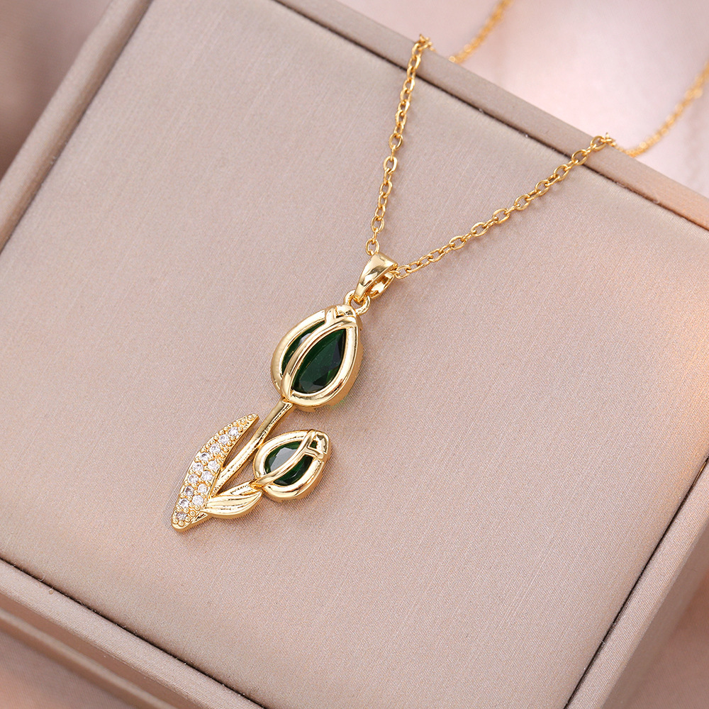 Tulip Zircon Flower Niche New Style Titanium Steel Necklace
