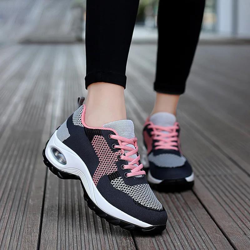 Womens Air-Cushioned Colorblock Flyknit Mesh Breathable Shoes