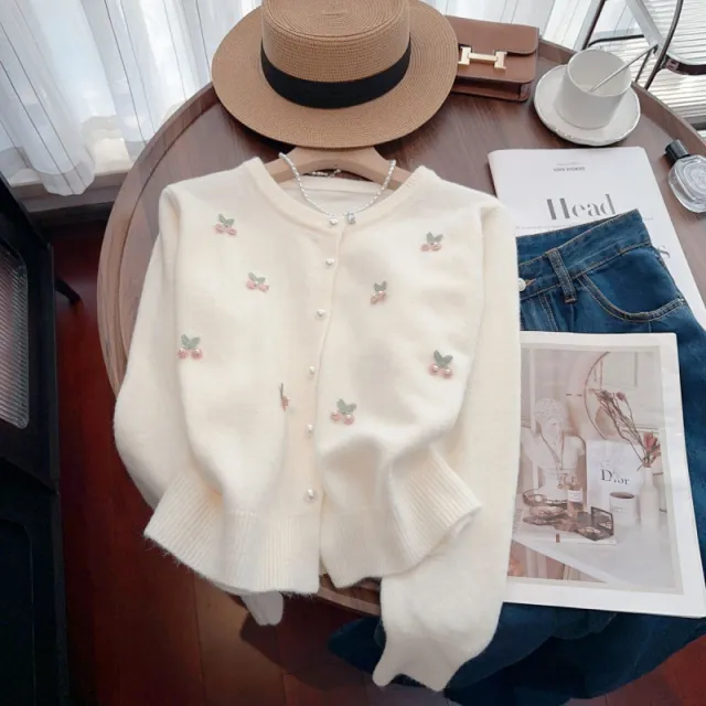 Sweet Gentle Soft Glutinous Round Neck All matching Anti aging Sweater Coat White - Shop at LoveMi
