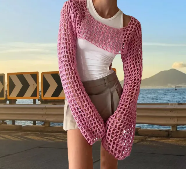 Cross Border Clothing Hand Crochet Sweater Pink - Shop at LoveMi