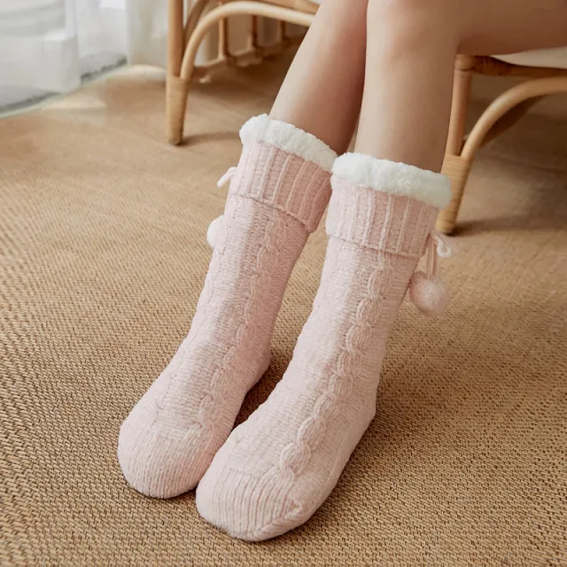 Floor Socks Snow Socks Home Warm With Velvet Leg Warmer Confinement Slippers Socks Pink - Shop at LoveMi