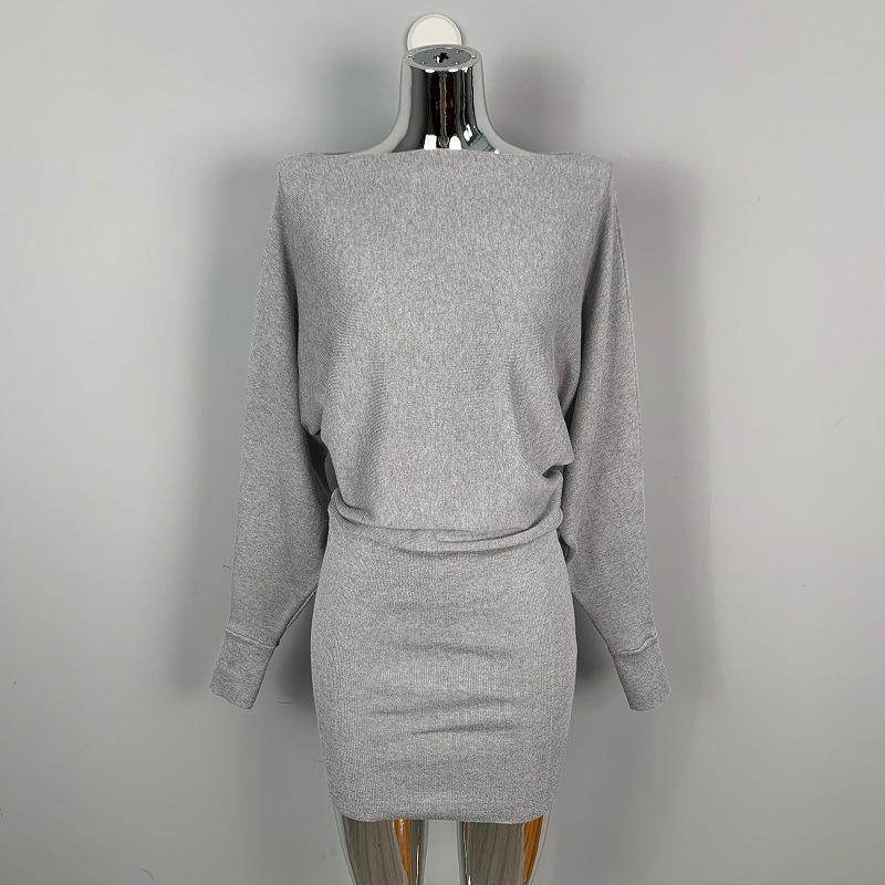 Slim fit Sexy Off shoulder Dress Knit Sweater Batwing Sleeves Gray Grey - Shop at LoveMi