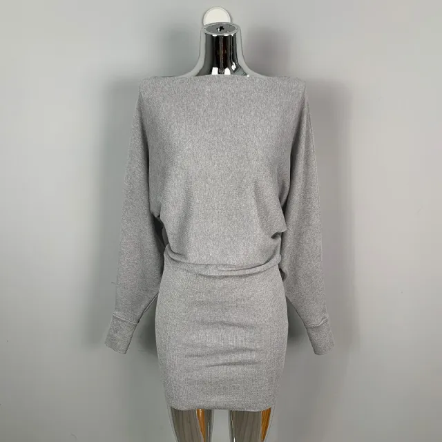 Slim fit Sexy Off shoulder Dress Knit Sweater Batwing Sleeves Gray - Shop at LoveMi