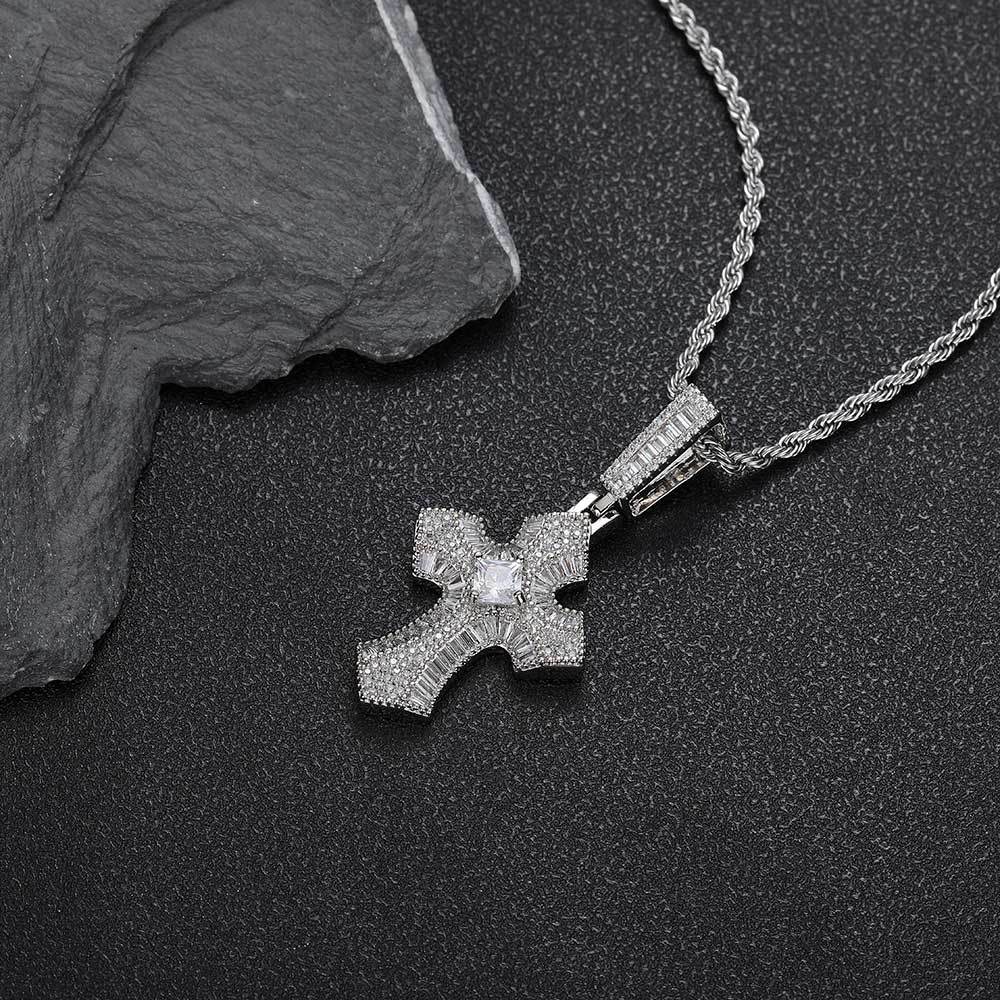 European Hip Hop Cross Pendant Zircon Necklace