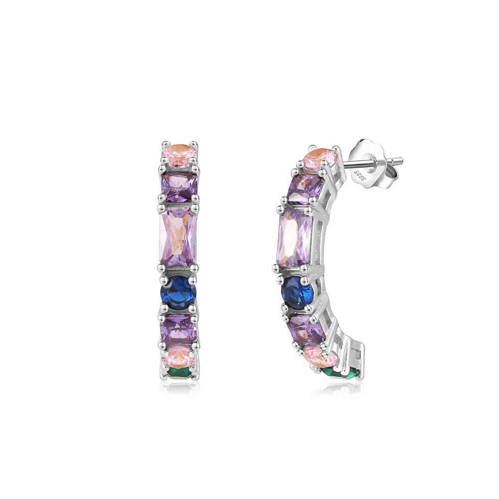 Sterling Silver Micro-inlaid Color Zircon Earrings
