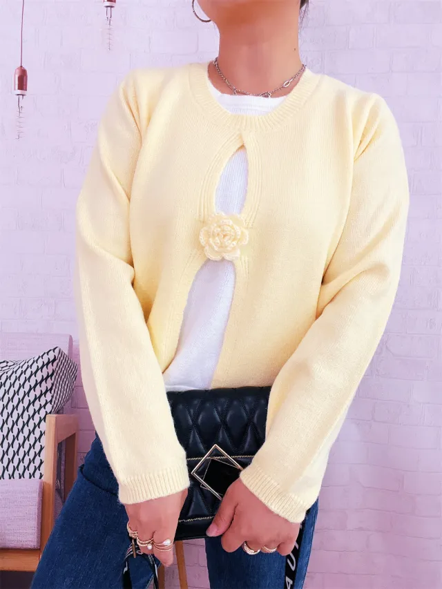 Women's Round Neck Long Sleeve Fake Two piece Sweater Yellow - Shop at LoveMi
