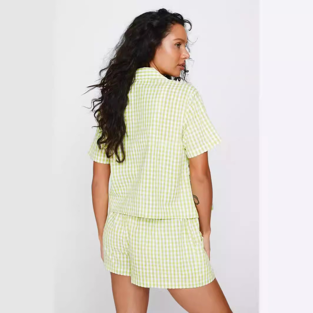 Pajamas Plaid Printed Women's Shirt Suit