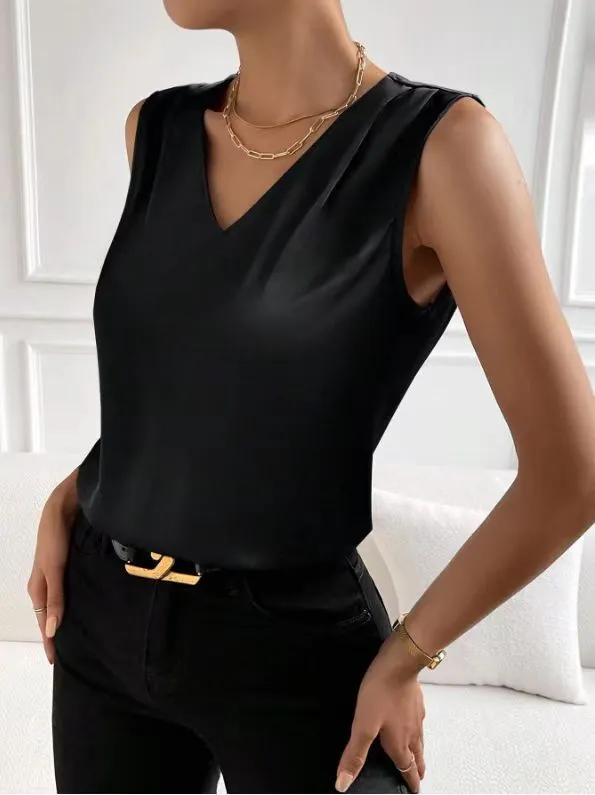 Women's Fashion Personalized Pure Satin Top Black - Shop at LoveMi