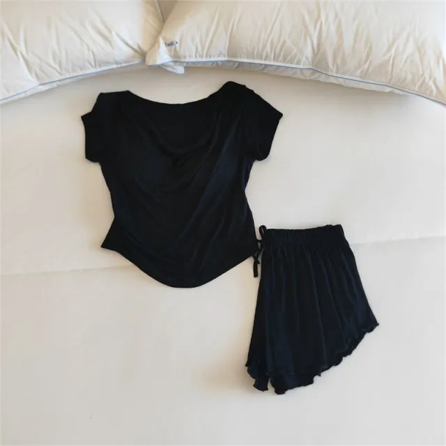 Pure Desire Idle Style Homewear Summer Suit Women Pure Black Suit - Shop at LoveMi