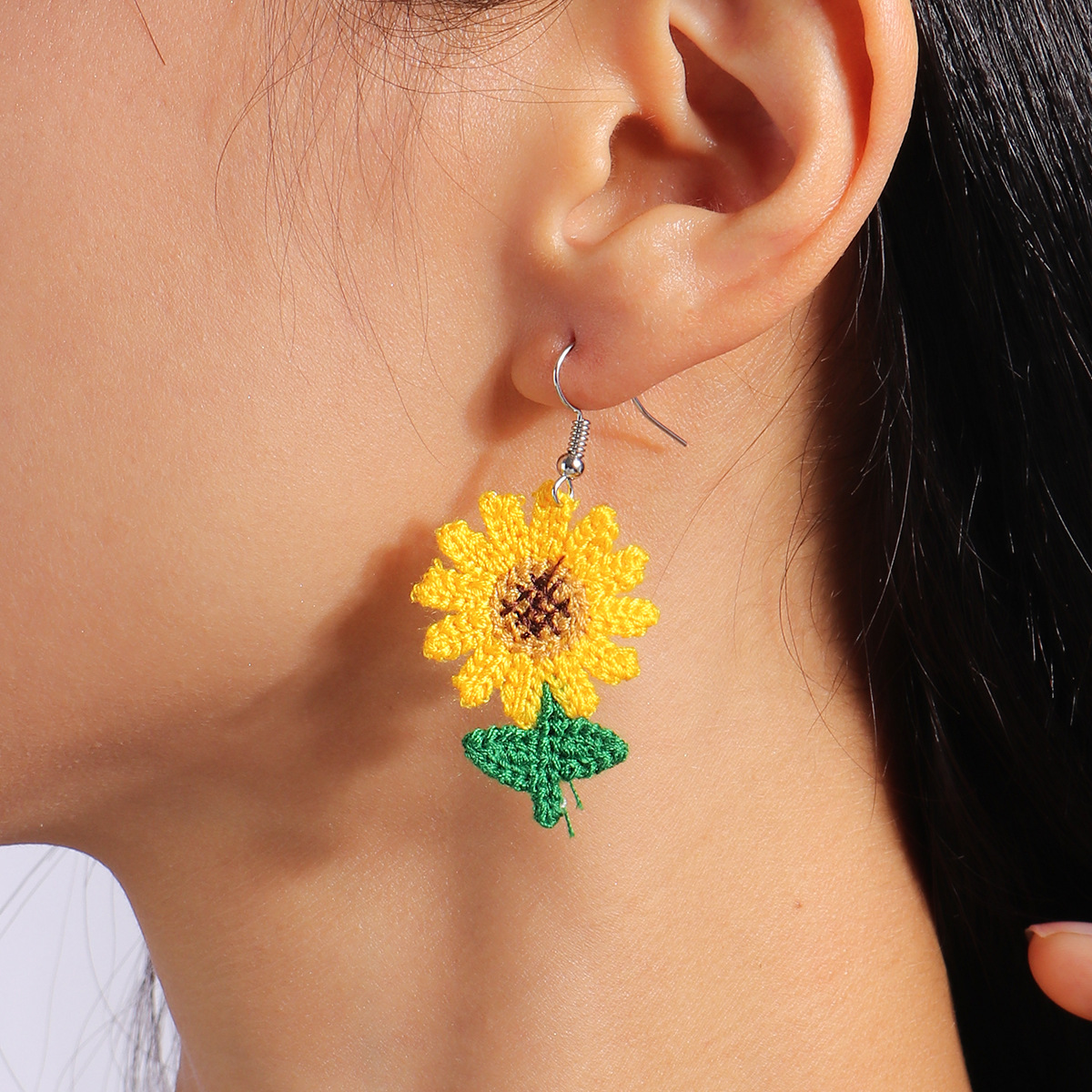 Minimalist Handwoven Knitted Flower Statement Earrings