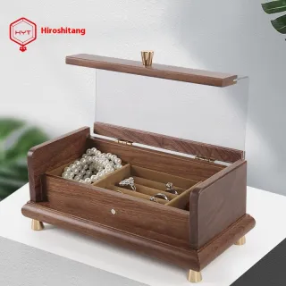 Solid Wood Jewelry Storage Box Black Walnut Japanese Style