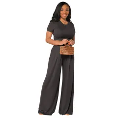 Fashionable Versatile Casual Wide-leg Two-piece Set For Women - Black - View 1