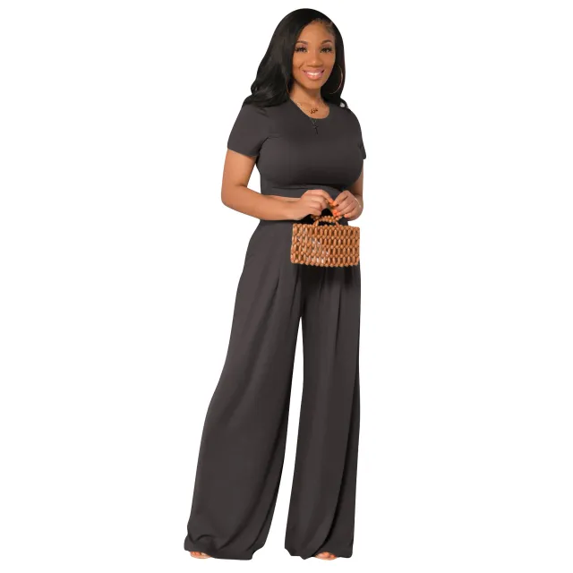 Fashionable Versatile Casual Wide leg Two piece Set For Women Black - Shop at LoveMi