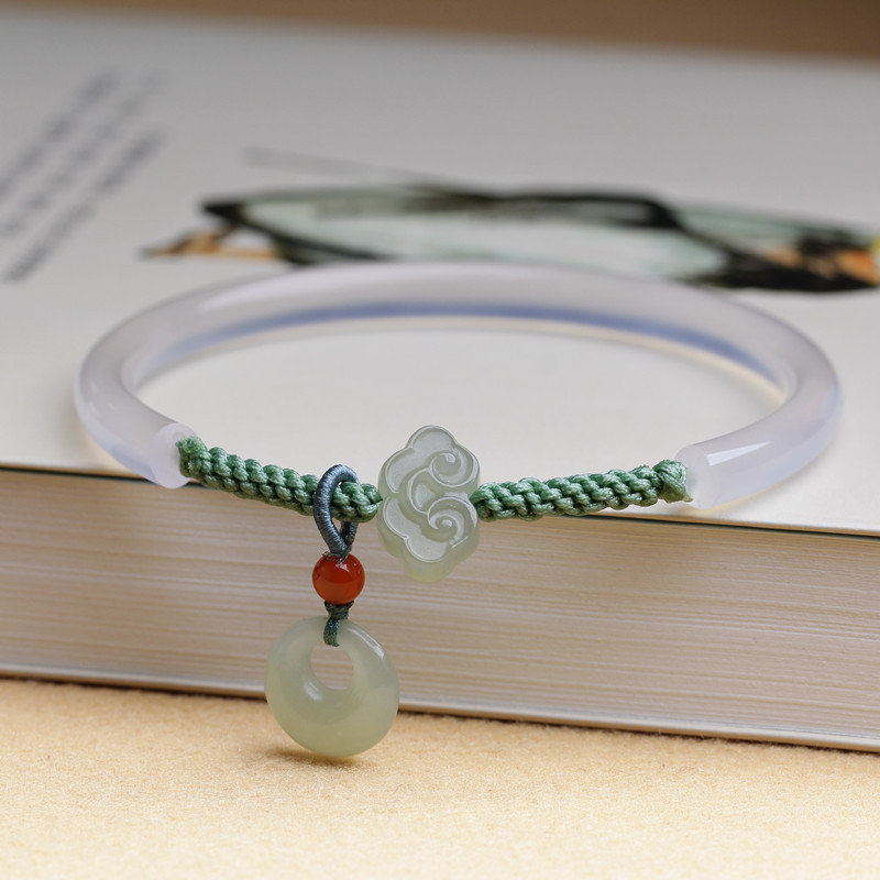 Natural White Agate With Hetian Jade Xiangyun Bracelet